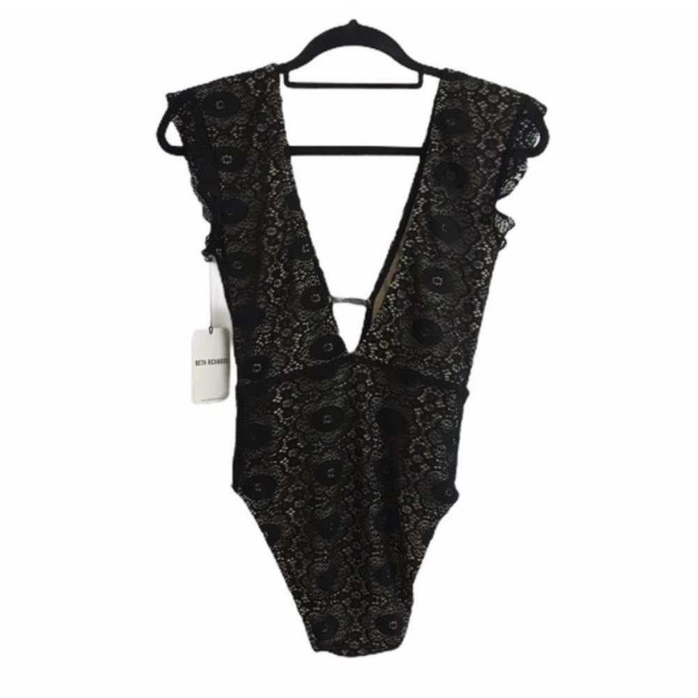 Beth Richards Deep V lace One-Piece Bodysuit - large